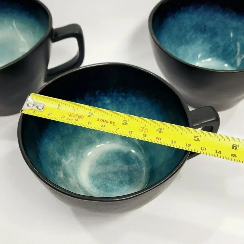 3 - ELITE BY GIBSON Unique Shape Large Black Blue Coffee Cups Mugs‎